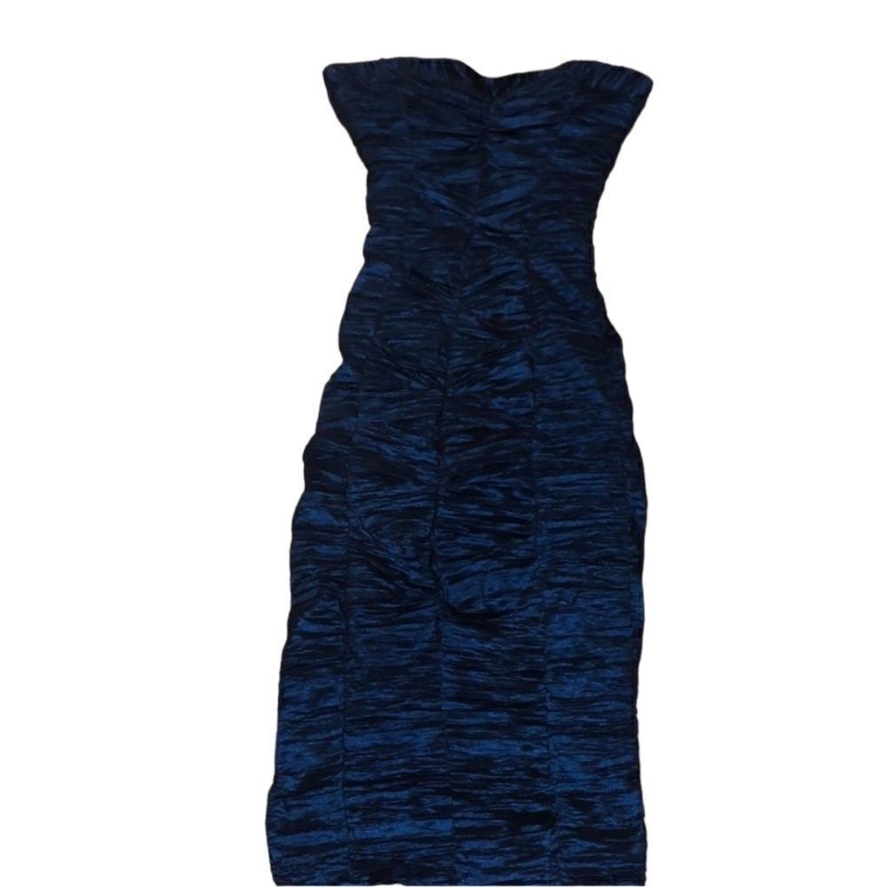 👗 Nicole Miller Blue Metallic Ruched Cocktail Dress - Size 2